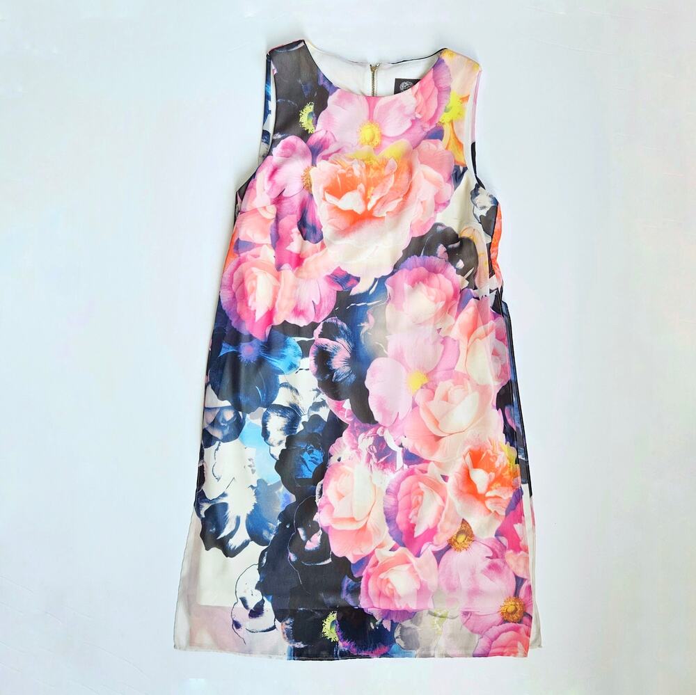 Vince Camuto Floral Chiffon Shift Dress Sleeveless Size 4